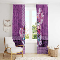 Hawaii Mele Kalikimaka Window Curtain Funny Santa with Tribal Tattoos Kakau Purple Color - Polynesian Pride