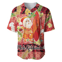Hawaii Santa Mele Kalikimaka Baseball Jersey Tropical Puakenikeni Lei with Polynesian Tribal Pattern LT03 Red - Polynesian Pride