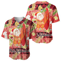Hawaii Santa Mele Kalikimaka Baseball Jersey Tropical Puakenikeni Lei with Polynesian Tribal Pattern LT03 - Polynesian Pride