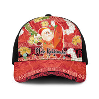 Hawaii Santa Mele Kalikimaka Baseball Net Cap Tropical Puakenikeni Lei with Polynesian Tribal Pattern LT03 One Size Black Red - Polynesian Pride