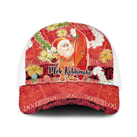 Hawaii Santa Mele Kalikimaka Baseball Net Cap Tropical Puakenikeni Lei with Polynesian Tribal Pattern LT03 One Size White Red - Polynesian Pride