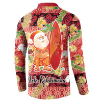 Hawaii Santa Mele Kalikimaka Button Sweatshirt Tropical Puakenikeni Lei with Polynesian Tribal Pattern - Polynesian Pride