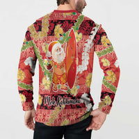 Hawaii Santa Mele Kalikimaka Button Sweatshirt Tropical Puakenikeni Lei with Polynesian Tribal Pattern - Polynesian Pride