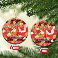 Hawaii Santa Mele Kalikimaka Ceramic Ornament Tropical Puakenikeni Lei with Polynesian Tribal Pattern LT03 Circle Red - Polynesian Pride