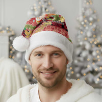 Hawaii Santa Mele Kalikimaka Christmas Santa Hat Tropical Puakenikeni Lei with Polynesian Tribal Pattern - Polynesian Pride