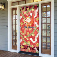 Hawaii Santa Mele Kalikimaka Door Cover Tropical Puakenikeni Lei with Polynesian Tribal Pattern - Polynesian Pride