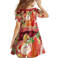 Hawaii Santa Mele Kalikimaka Family Matching Long Sleeve Bodycon Dress and Hawaiian Shirt Tropical Puakenikeni Lei with Polynesian Tribal Pattern - Polynesian Pride