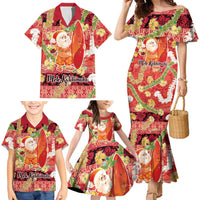 Hawaii Santa Mele Kalikimaka Family Matching Mermaid Dress and Hawaiian Shirt Tropical Puakenikeni Lei with Polynesian Tribal Pattern - Polynesian Pride