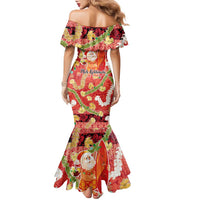 Hawaii Santa Mele Kalikimaka Family Matching Mermaid Dress and Hawaiian Shirt Tropical Puakenikeni Lei with Polynesian Tribal Pattern - Polynesian Pride