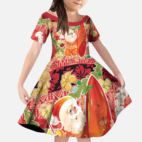 Hawaii Santa Mele Kalikimaka Family Matching Off Shoulder Maxi Dress and Hawaiian Shirt Tropical Puakenikeni Lei with Polynesian Tribal Pattern - Polynesian Pride