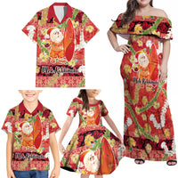 Hawaii Santa Mele Kalikimaka Family Matching Off Shoulder Maxi Dress and Hawaiian Shirt Tropical Puakenikeni Lei with Polynesian Tribal Pattern - Polynesian Pride