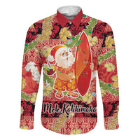 Hawaii Santa Mele Kalikimaka Family Matching Off Shoulder Maxi Dress and Hawaiian Shirt Tropical Puakenikeni Lei with Polynesian Tribal Pattern - Polynesian Pride