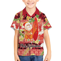 Hawaii Santa Mele Kalikimaka Family Matching Off Shoulder Short Dress and Hawaiian Shirt Tropical Puakenikeni Lei with Polynesian Tribal Pattern - Polynesian Pride