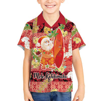 Hawaii Santa Mele Kalikimaka Family Matching Short Sleeve Bodycon Dress and Hawaiian Shirt Tropical Puakenikeni Lei with Polynesian Tribal Pattern - Polynesian Pride