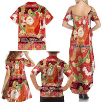 Hawaii Santa Mele Kalikimaka Family Matching Summer Maxi Dress and Hawaiian Shirt Tropical Puakenikeni Lei with Polynesian Tribal Pattern - Polynesian Pride