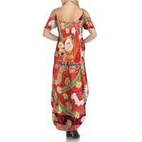 Hawaii Santa Mele Kalikimaka Family Matching Summer Maxi Dress and Hawaiian Shirt Tropical Puakenikeni Lei with Polynesian Tribal Pattern - Polynesian Pride