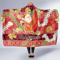 Hawaii Santa Mele Kalikimaka Hooded Blanket Tropical Puakenikeni Lei with Polynesian Tribal Pattern - Polynesian Pride
