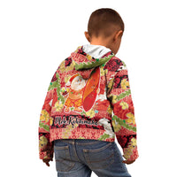 Hawaii Santa Mele Kalikimaka Kid Hoodie Tropical Puakenikeni Lei with Polynesian Tribal Pattern - Polynesian Pride