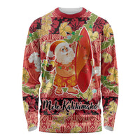 Hawaii Santa Mele Kalikimaka Long Sleeve Shirt Tropical Puakenikeni Lei with Polynesian Tribal Pattern - Polynesian Pride