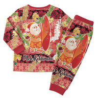 Hawaii Santa Mele Kalikimaka Christmas Pajama Set Tropical Puakenikeni Lei with Polynesian Tribal Pattern LT03 - Polynesian Pride