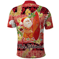Hawaii Santa Mele Kalikimaka Polo Shirt Tropical Puakenikeni Lei with Polynesian Tribal Pattern - Polynesian Pride