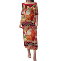Hawaii Santa Mele Kalikimaka Puletasi Tropical Puakenikeni Lei with Polynesian Tribal Pattern LT03 Long Dress Red - Polynesian Pride