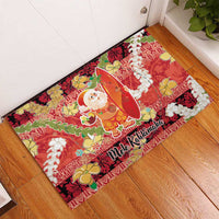 Hawaii Santa Mele Kalikimaka Rubber Doormat Tropical Puakenikeni Lei with Polynesian Tribal Pattern - Polynesian Pride