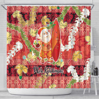 Hawaii Santa Mele Kalikimaka Shower Curtain Tropical Puakenikeni Lei with Polynesian Tribal Pattern - Polynesian Pride