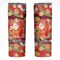 Hawaii Santa Mele Kalikimaka Skinny Tumbler Tropical Puakenikeni Lei with Polynesian Tribal Pattern - Polynesian Pride