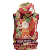 Hawaii Santa Mele Kalikimaka Sleeveless Zip Hoodie Tropical Puakenikeni Lei with Polynesian Tribal Pattern LT03 - Polynesian Pride
