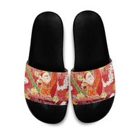 Hawaii Santa Mele Kalikimaka Slide Sandals Tropical Puakenikeni Lei with Polynesian Tribal Pattern - Polynesian Pride