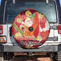 Hawaii Santa Mele Kalikimaka Spare Tire Cover Tropical Puakenikeni Lei with Polynesian Tribal Pattern - Polynesian Pride