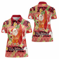 Hawaii Santa Mele Kalikimaka Women Polo Shirt Tropical Puakenikeni Lei with Polynesian Tribal Pattern - Polynesian Pride
