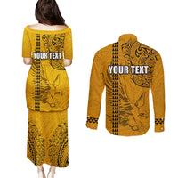 Nanakuli High and Intermediate School Couples Matching Puletasi Dress and Long Sleeve Button Shirt Tribal Kakau Pattern LT03 - Polynesian Pride