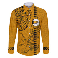 Nanakuli High and Intermediate School Family Matching Summer Maxi Dress and Hawaiian Shirt Tribal Kakau Pattern LT03 Dad's Shirt - Long Sleeve Yellow - Polynesian Pride