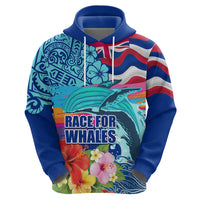 Hawaii Race For Whales Zip Hoodie Flag and Polynesian Hibiscus LT03 - Polynesian Pride