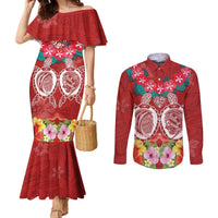 Polynesian Valentine Day Couples Matching Mermaid Dress and Long Sleeve Button Shirt Love Couple Turtle Maori Hibiscus Red Style LT03 Red - Polynesian Pride