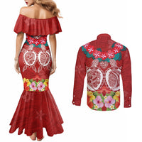 Polynesian Valentine Day Couples Matching Mermaid Dress and Long Sleeve Button Shirt Love Couple Turtle Maori Hibiscus Red Style LT03 - Polynesian Pride