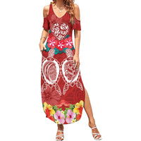 Polynesian Valentine Day Family Matching Summer Maxi Dress and Hawaiian Shirt Love Couple Turtle Maori Hibiscus Red Style LT03 Mom's Dress Red - Polynesian Pride