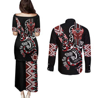 Aotearoa Toitu Te Tiriti-Honour the Treaty Couples Matching Puletasi and Long Sleeve Button Shirt Maori Taniwha Haka with Taniko and Tukutuku