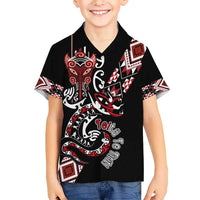 Aotearoa Toitu Te Tiriti-Honour the Treaty Kid Hawaiian Shirt Maori Taniwha Haka with Taniko and Tukutuku
