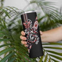 Aotearoa Toitu Te Tiriti-Honour the Treaty Skinny Tumbler Maori Taniwha Haka with Taniko and Tukutuku