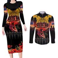 Australia ANZAC Day Couples Matching Long Sleeve Bodycon Dress and Long Sleeve Button Shirt Forever in My Thoughts LT03 Black - Polynesian Pride