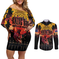 Australia ANZAC Day Couples Matching Off Shoulder Short Dress and Long Sleeve Button Shirt Forever in My Thoughts LT03 Black - Polynesian Pride