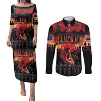 New Zealand ANZAC Day Couples Matching Puletasi and Long Sleeve Button Shirt Forever in My Thoughts LT03 Black - Polynesian Pride