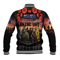 Australia and New Zealand ANZAC Day Baseball Jacket Kangaroo and Kiwi Bird Soldier - Forever in My Thoughts
