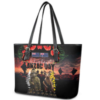 Australia and New Zealand ANZAC Day Leather Tote Bag Kangaroo and Kiwi Bird Soldier - Forever in My Thoughts