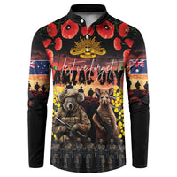 Australia ANZAC Day Button Sweatshirt Kangaroo and Koala Soldier - Forever in My Thoughts LT03 Black - Polynesian Pride
