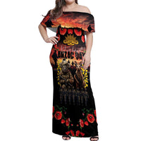 Australia ANZAC Day Off Shoulder Maxi Dress Kangaroo and Koala Soldier - Forever in My Thoughts LT03 Women Black - Polynesian Pride