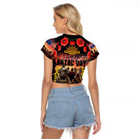 Australia ANZAC Day Raglan Cropped T Shirt Kangaroo and Koala Soldier - Forever in My Thoughts LT03 - Polynesian Pride
